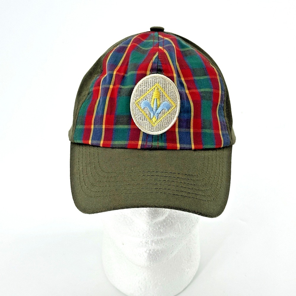 Webelos Hat Size M/L Boy Scouts of America BSA Plaid Olive Green Adjustable Cap